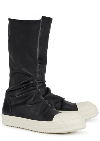 Shop Rick Owens High Sock Black Leather Boots