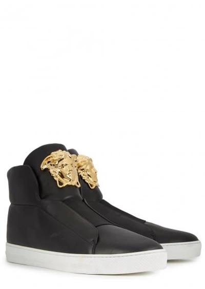 Shop Versace Medusa Leather Trainers In Black