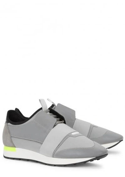 Shop Balenciaga Race Runners Leather-trimmed Trainers In Grey