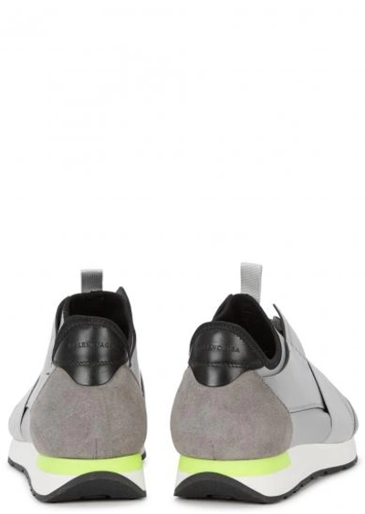 Shop Balenciaga Race Runners Leather-trimmed Trainers In Grey