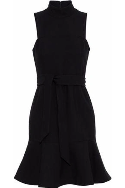 Shop Cinq À Sept Woman Nofie Belted Fluted Ponte Mini Dress Black