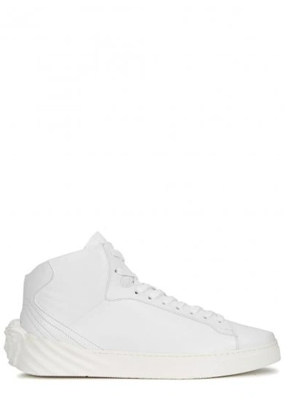 Shop Versace White Medusa Leather Hi-top Trainers