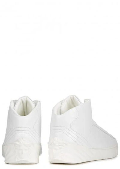 Shop Versace White Medusa Leather Hi-top Trainers