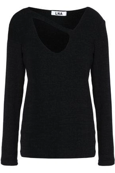 Shop Lna Woman Cutout Ribbed-knit Top Charcoal