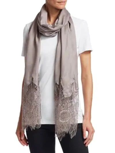 Shop Valentino Lace-edged Shawl In Grey