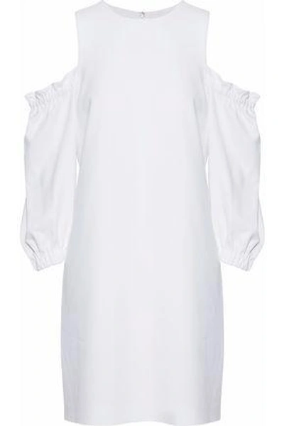 Shop Tibi Woman Cold-shoulder Gathered Crepe Mini Dress White