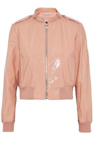 Shop Alice And Olivia Nixon Patent-leather Bomber Jacket In Blush