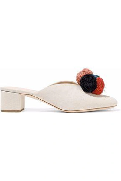 Shop Loeffler Randall Woman Lulu Pompom-embellished Canvas Mules Ecru