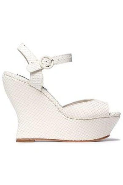Shop Alice And Olivia Woman Snake-effect Leather Wedge Sandals Cream
