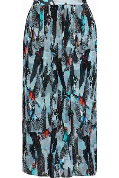 Shop Markus Lupfer Woman Printed Plissé Georgette Midi Skirt Sky Blue