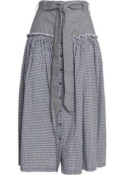 Shop Nicholas Belted Gingham Cotton-poplin Midi Skirt In Black