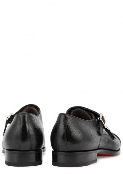Shop Santoni Black Leather Monk Strap Shoes