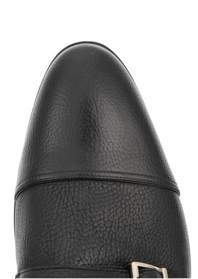 Shop Santoni Black Leather Monk Strap Shoes