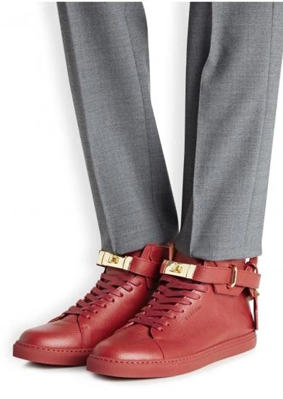Shop Buscemi 100mm Guts Red Leather Hi-top Trainers