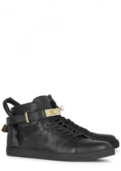 Shop Buscemi 100mm Black Leather Hi-top Trainers