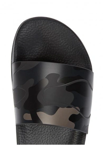 Shop Valentino Camouflage-print Leather Sliders In Black
