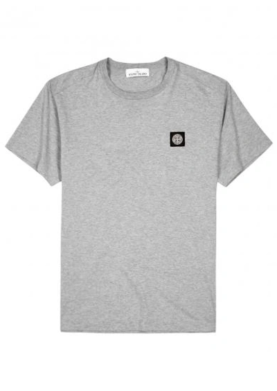 Shop Stone Island Grey Logo-appliquéd Cotton T-shirt