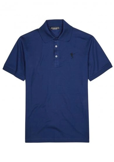 Shop Alexander Mcqueen Dancing Skeleton Embroidered Cotton Polo Shirt In Blue