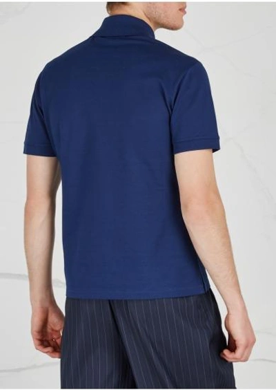 Shop Alexander Mcqueen Dancing Skeleton Embroidered Cotton Polo Shirt In Blue