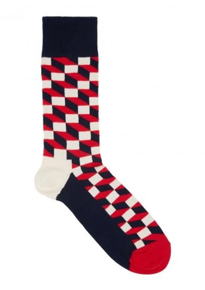Shop Happy Socks Filled Optic Cotton Blend Socks In Red