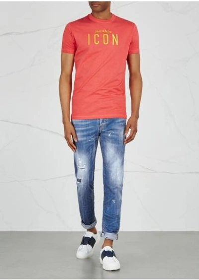Shop Dsquared2 Icon Logo-embroidered Cotton T-shirt In Red
