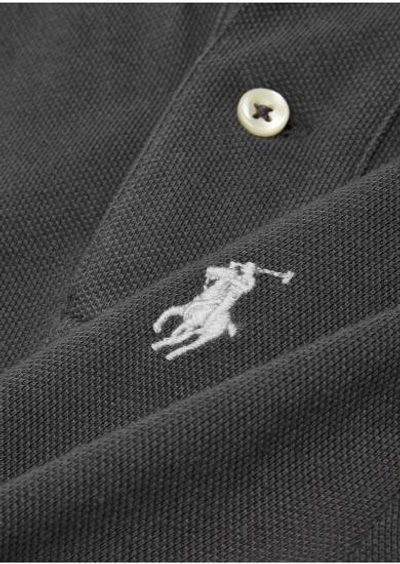 Shop Polo Ralph Lauren Charcoal Slim Piqué Cotton Polo Shirt