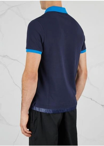 Shop Moncler Navy Shell-trimmed Piqué Cotton Polo Shirt