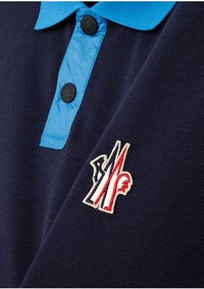 Shop Moncler Navy Shell-trimmed Piqué Cotton Polo Shirt