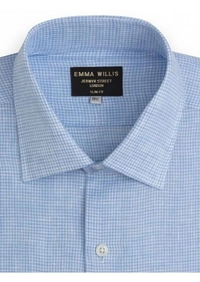 Shop Emma Willis Sky Check Linen Slim Fit Single Cuff Shirt
