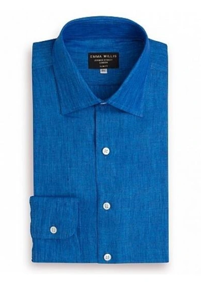 Shop Emma Willis Ocean Blue Linen Slim Fit Single Cuff Shirt