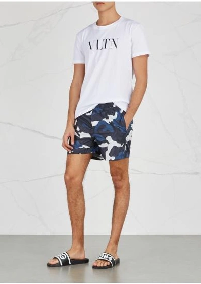 Shop Valentino Camouflage-print Swim Shorts In Navy