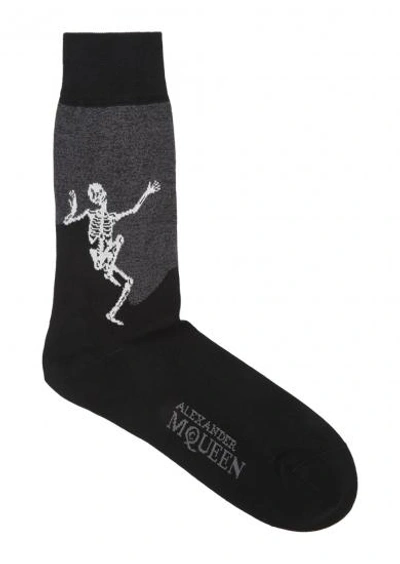 Shop Alexander Mcqueen Dancing Skeleton Cotton-blend Socks In Black And Grey