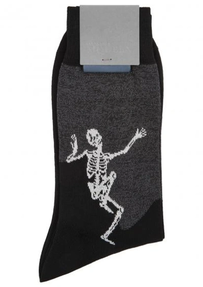 Shop Alexander Mcqueen Dancing Skeleton Cotton-blend Socks In Black And Grey