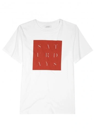 Shop Saturdays Surf Nyc White Logo-print Cotton T-shirt