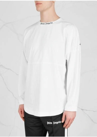 Shop Palm Angels Logo Neck Black Cotton Top In White