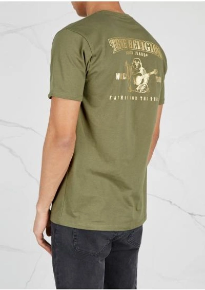 Shop True Religion Olive Foil-print Cotton T-shirt In Khaki
