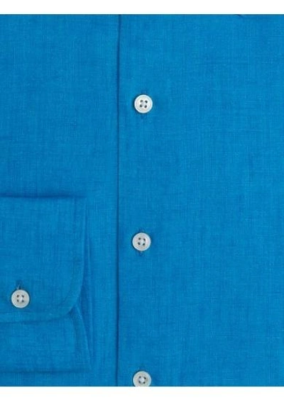 Shop Emma Willis Sea Blue Linen Slim Fit Single Cuff Shirt