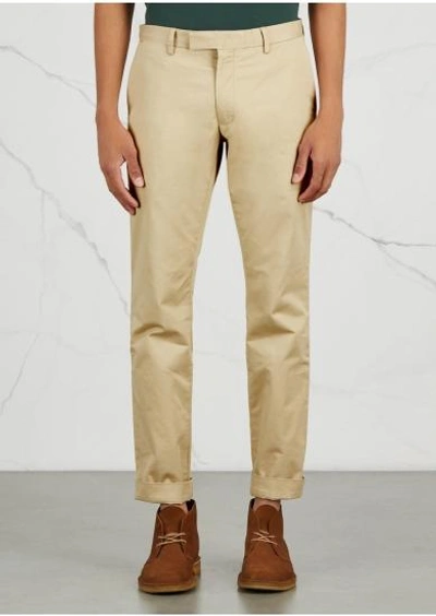 Shop Polo Ralph Lauren Taupe Slim-leg Stretch Cotton Chinos In Beige