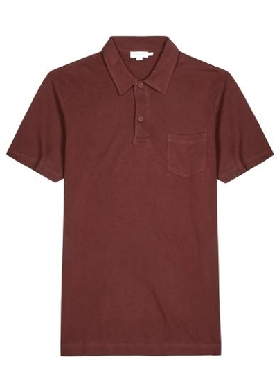 Shop Sunspel Bordeaux Piqué Cotton Polo Shirt
