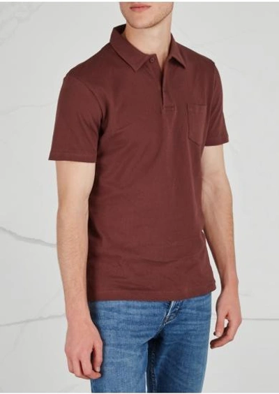 Shop Sunspel Bordeaux Piqué Cotton Polo Shirt