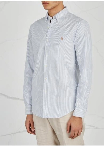 Shop Polo Ralph Lauren Striped Slim Piqué Cotton Oxford Shirt In Blue And White