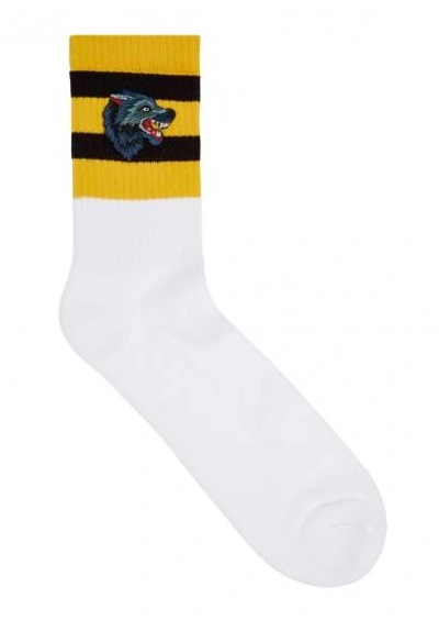 Shop Gucci Wolf Appliqué Cotton Blend Socks In White