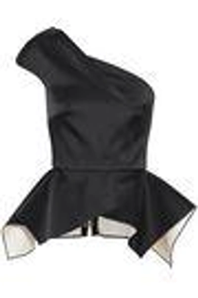 Shop Roland Mouret Woman Rodwell One-shoulder Asymmetric Satin Peplum Top Black