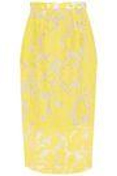 Shop Roland Mouret Woman Norley Crepe-paneled Fil Coupé Cotton And Silk-blend Skirt Yellow