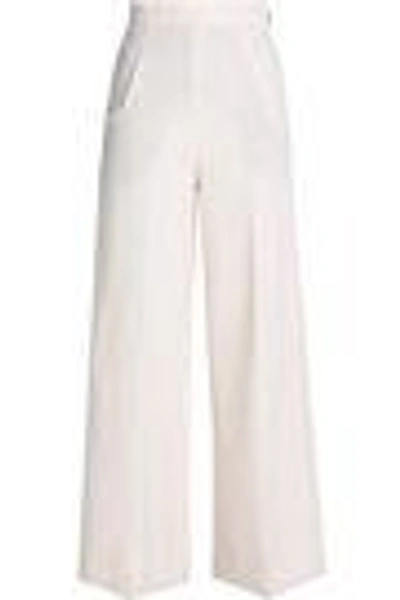 Shop Roland Mouret Woman Ward Wool-crepe Wide-leg Pants Ivory