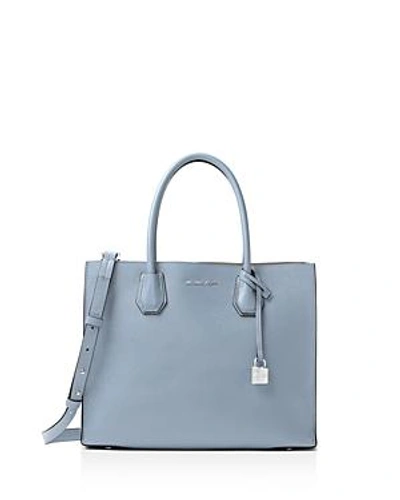 Shop Michael Michael Kors Studio Mercer Convertible Large Leather Tote In Pale Blue/silver