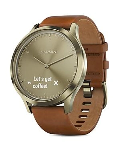 Shop Garmin Vívomove® Hr Premium Brown Leather Strap Hybrid Smartwatch, 43mm In Gold/tan