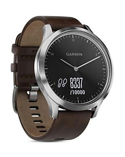 Shop Garmin Vivomove Hr Premium Hybrid Brown Leather Strap Smartwatch, 43mm In Black