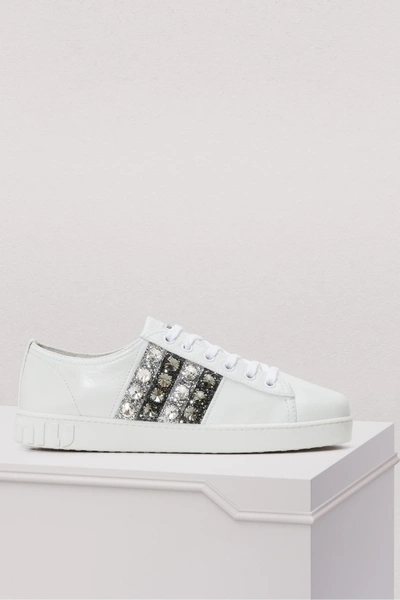 Shop Miu Miu Crystals Stripes Sneakers In White