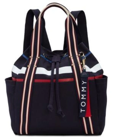 Shop Tommy Hilfiger Classic Tommy Canvas Drawstring Backpack In Multi/gold